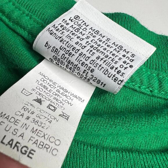 M&M’s Green Character T-Shirt Adult Large Candy Graphic Tee 100% Cotton - Picture 3 of 5